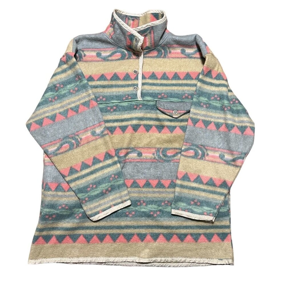 Bill‎ Blass Fleece Women Medium Aztec 1/4 Snap Pullover Western Soft Outdoor